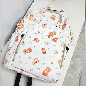 ‼️NEW IN‼️White Teddy Bear Print Diaper Backpack Fast Shipping 📦